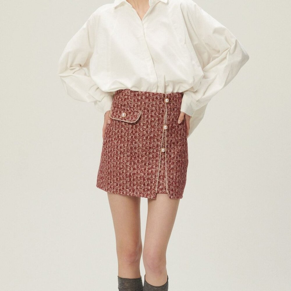 Storets Emeralda Gold Button Tweed Skort S/M